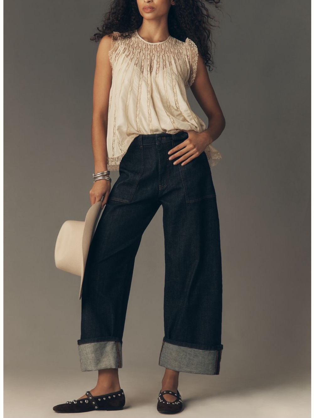 Pilcro Wide-Leg Dark Indigo Cuffed Jeans - Picture 6 of 8